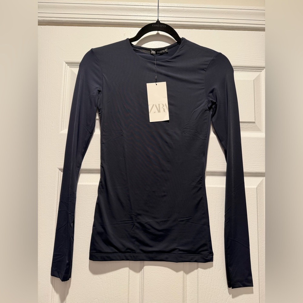 Zara Navy Dark Blue Polymide Long Sleeve